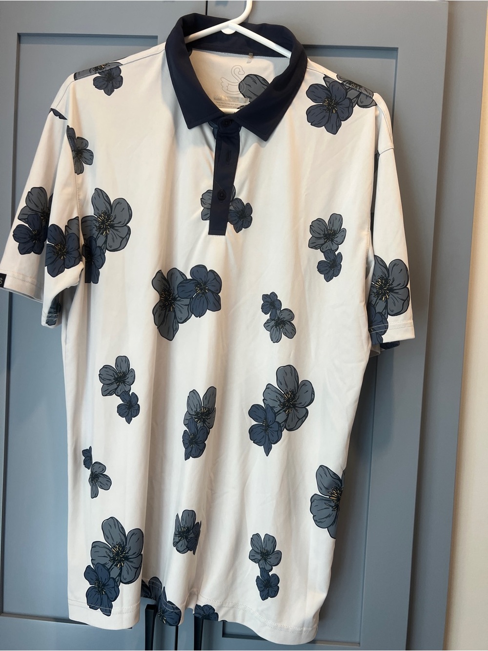 Men's White Polo with Navy Floral Print